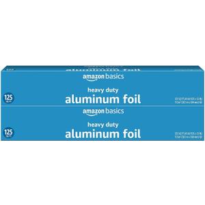 Amazon Basics Heavy Duty Aluminum Foil for Cooking, Grilling, Food Storage, Roasting, 125 Sq Ft, Pack of 2