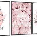 KLPOARTQ Set of 3 Motivational Quotes Wall Art Frame Print for Woman's Room Decoration Peony Flower Poster Canvas Pictures Fashion Home Decor, 12 X 16 inch