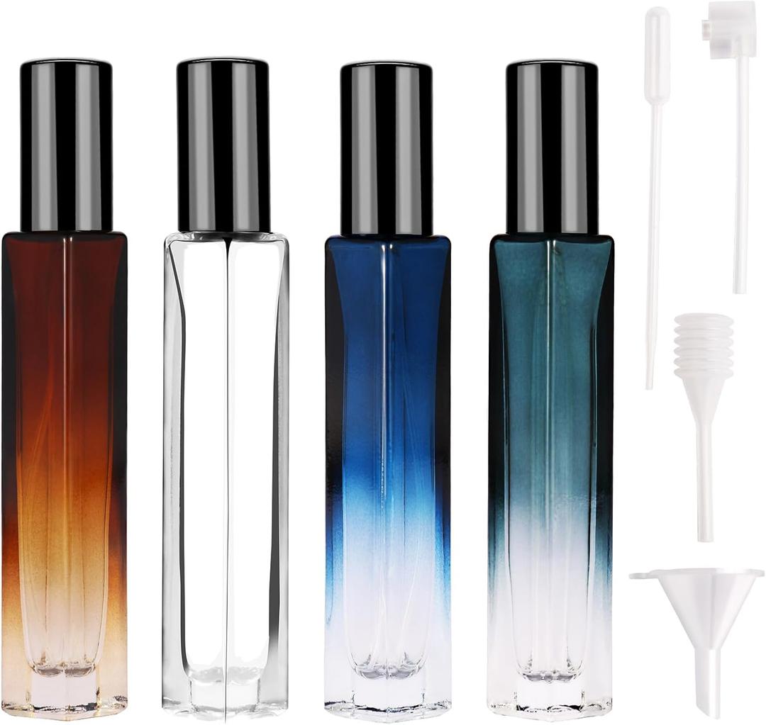 4-Pack Glass Perfume Spray Bottles - Refillable Travel Size Perfume Atomizer, Portable Leak-Proof Cologne Sprayer Kit with Funnel & Pipette for Toiletries Accessories