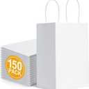 BagDream Gift Bags White Kraft Paper Gift Bags with Handles Bulk 150 Pack Wholesale Small Business Retail Merchandise Valentine's Day Birthday Party Favors Paper Sacks