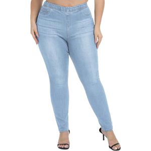 LICTZNEE Jeggings for Women High Waist, Stretchy Jeans Slim Fit Leg Pull on Jean with Pockets, Soft Breathable Cotton Blend (1X, Light Blue)
