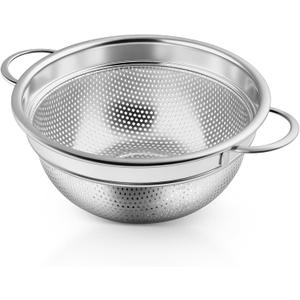 P&P CHEF Colander Strainer Stainless Steel 3 Quart, Metal Micro-Perforated Colander for Kitchen Food, Ideal for Rinsing Washing Draining, Dishwasher Safe, Shiny Silver, 1PC