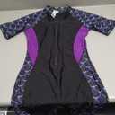 Halcurt Women's Boyleg One Piece Rash Guard with Built in Bra Zip Front UPF50+ Short Sleeve Full Body Surfing Swimsuit, Size S (Mermaid Purple)