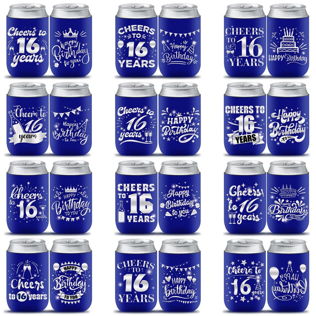 50th Birthday Can Cooler Sleeve Decorations, 12PCS 50th Party Favors for Men Women Blue & Silver Happy 50th Birthday Anniversary Party Supplies Decor Gift Beverage Cup Bottle Can Cover Personalized