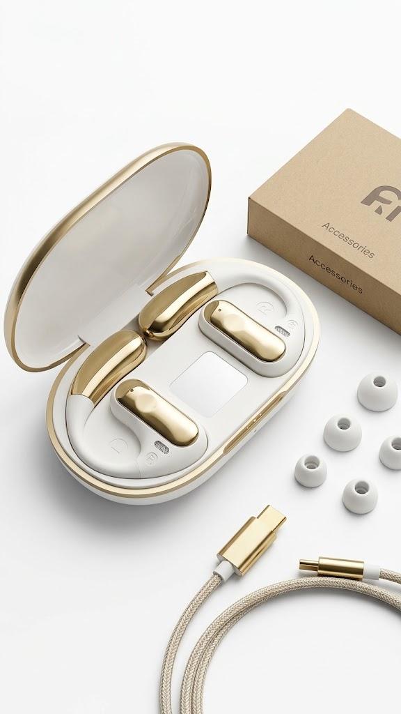 Open Ear Headphones, Bluetooth 5.4 Wireless Earbuds with Ear Hooks, 60H Playtime, AI Clear Call, LED Display Charging Case, IPX7 Waterproof Sports Earphones for Running Workouts Commute, Khaki