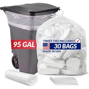 Reli. 95 Gallon Trash Bags Heavy Duty | 30 Trash Bags with Ties | Super Sizeable, Clear, Serious Garbage Cleanup