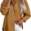 Astylish Women Denim Shirts Button Down Blouse V Neck Casual Tops (Small)