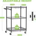 Rolling Utility Metal Carts with Wheels NSF 3 Tier Heavy Duty Storage Cart 750Lbs Capacity Adjustable Kitchen Organizer Cart with Handle & Shelf Liner Commercial Grade Trolley for Indoor & Outdoor Use
