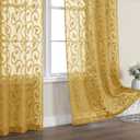 OWENIE Furman Semi Sheer Curtains 72 Inch Length 2 Panels Set, Jacquard Pattern Rod Pocket Light Filtering Farmhouse Curtains for Bedroom Living Room, 2 Pieces 80 Inch Wide, 72 inch Long (Gold)