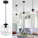Modern Globe Pendant Light, 10" Mid Century Chandelier, Black Hanging Lights Fixtures with Clear Glass for Kitchen Island Dining Room Bedroom Hallway Foyer, Adjustable Height