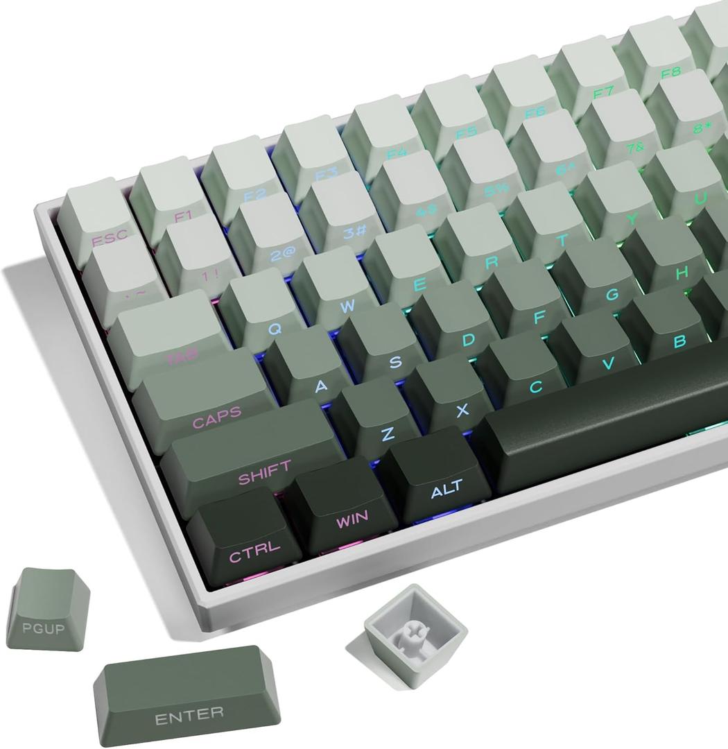 XVX Shine Through Gradient Seaweed Green Keycaps - 136 Keys, Side Print, Double Shot PBT, OEM Profile for Cherry Gateron MX Switches