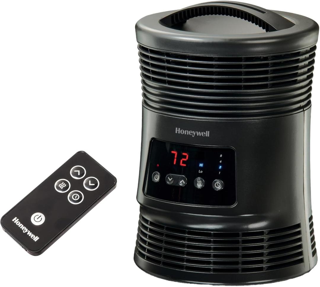 Honeywell HHF370B 360 Degree Surround Fan Forced Heater with Surround Heat Output Charcoal Grey Energy Efficient Portable Heater with Adjustable Thermostat & 2 Heat Settings , Black