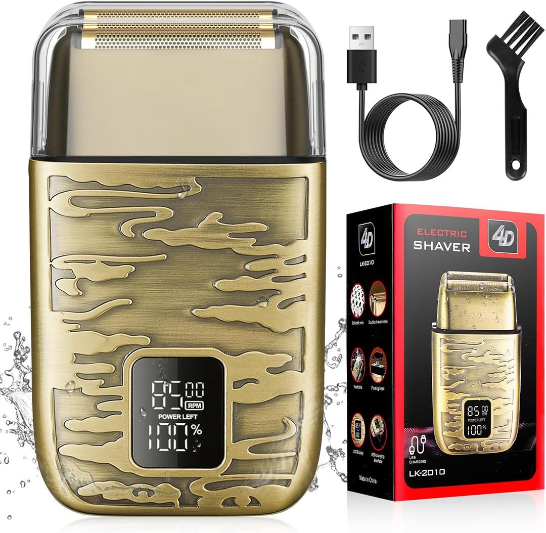 Electric Shavers for Men,3-Speeds Electric Razor,Head Shavers for Bald Men,Double Foil Beard Trimmer,Barber Supplies Waterproof Shaver, Gifts (Bronze-1)