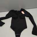 FeelinGirl Women's Long Sleeve Shapewear Bodysuit for Tummy Control Seamless Body Suits Thong V Neck Going Out Tops (Medium, Black)