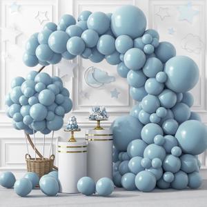 RUBFAC 129pcs Dusty Blue Balloons Different Sizes 18 12 10 5 Inch Latex Haze Blue Balloon Garland Arch for Party Decoration Birthday Wedding Engagements Anniversary Baby Shower Party Supplies