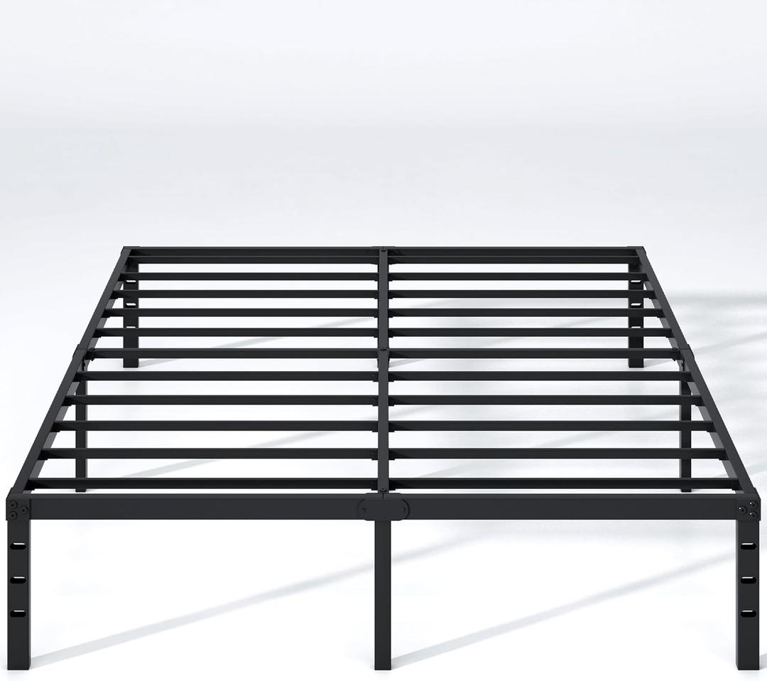 NEW JETO Metal Bed Frame,Queen Size Bed Frame with Storage Space,Heavy Duty Sturdy Mattress Foundation,Easy Assembly,No Box Spring Needed, Black,14 Inch,Queen