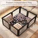 Foldable Playpen for Babies and Toddlers with Mat, 73" x 61" Playard for Indoor & Outdoor, Baby Play Pen with Soft Breathable Mesh, Pull-Link and Ocean Balls, Black