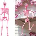 Watayo 5.5 Ft Halloween Pink Skeleton Large Decoration with Movable Joints
