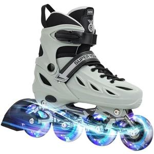 SUPER YOUNGSTER Adjustable Inline Skates for Boys Girls Ages 4-12 with Light Up Wheels, Roller Skates Blades for Youth Kids Indoor & Outdoor Beginners