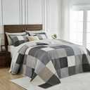 Bedduvit Oversized Queen Bedspreads 120"x102", 100% Cotton Modern Patchwork Plaid Extra Wide Quilts Bedding Set, Lightweight Quilt Queen Size, Farmhouse Coverlets Bed Spread, 3pcs, Gray/Beige/Black