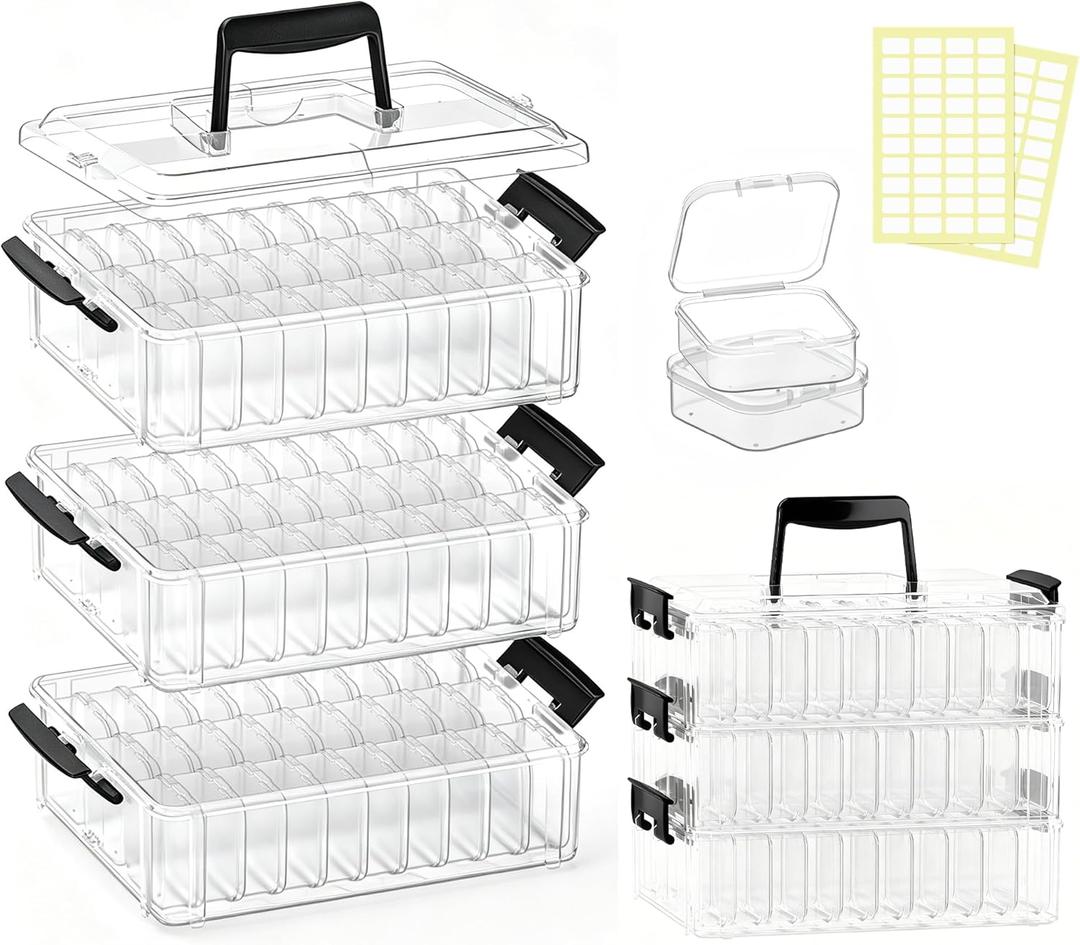 3-Tier Large Capacity Stackable Bead Organizer Box 90 Pcs, Portable Plastic Craft Storage Containers for Jewelry Making, Bracelets, DIY, Nail Art Charms