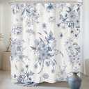 LIGHTINHOME Boho Blue Floral Shower Curtain 72Wx78H Inches Vintage Navy Blossom Bird Retro Rustic Farmhouse Chinoiserie Aesthetic Fabric Waterproof Polyester Bathroom Decor Set with Hooks