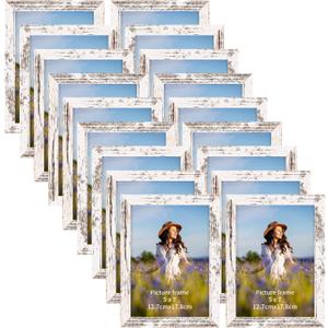 PETAFLOP Wooden Bulk 5x7 Picture Frame Set of 18, White Distressed Photo Frames Fits 5 by 7 for Wall or Tabletop Display