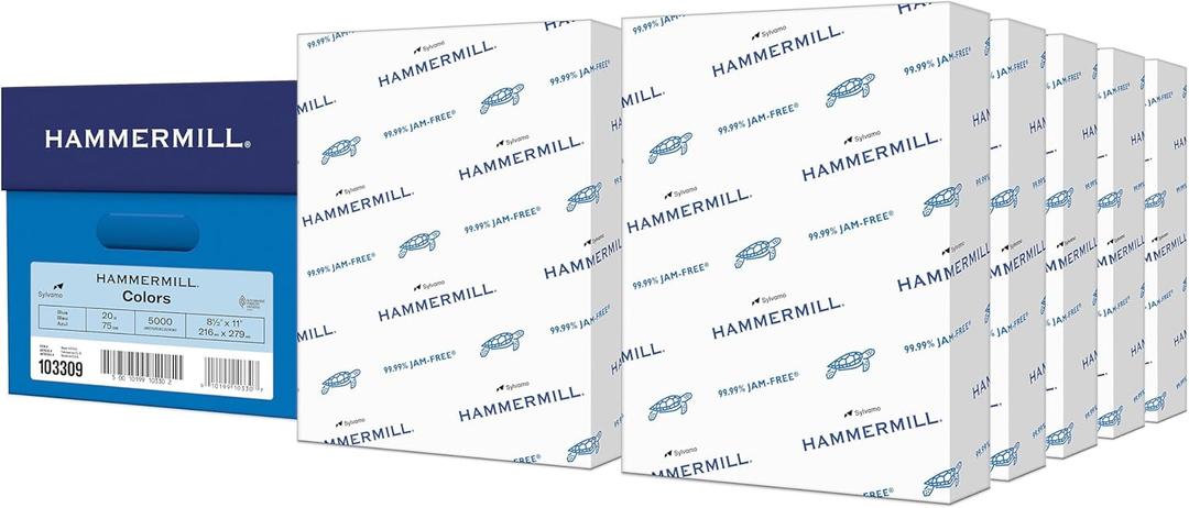 Hammermill Colored Paper, 20 lb Blue Printer Paper, 8.5 x 11-10 Ream (5,000 Sheets) - Made in the USA, Pastel Paper, 103309C