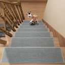 Stair Treads Carpet 7 pcs for Wooden Steps with Non Slip Rubber Backing, 100% Polyester Soft Stairs Resistant Indoor Skid Runner Safety Rugs for Kids Elders and Pets 30" * 8" (Gray-Dense Knitting)