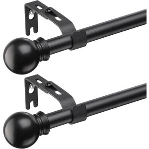 BsBsBest Curtain Rods 2 Pack for Windows 28 to 50 Inch 5/8 Inch Small Curtain Rods Balck Adjustable Renter Friendly Curtain Rod for Bedroom Windows Drapery Rods With Brackets