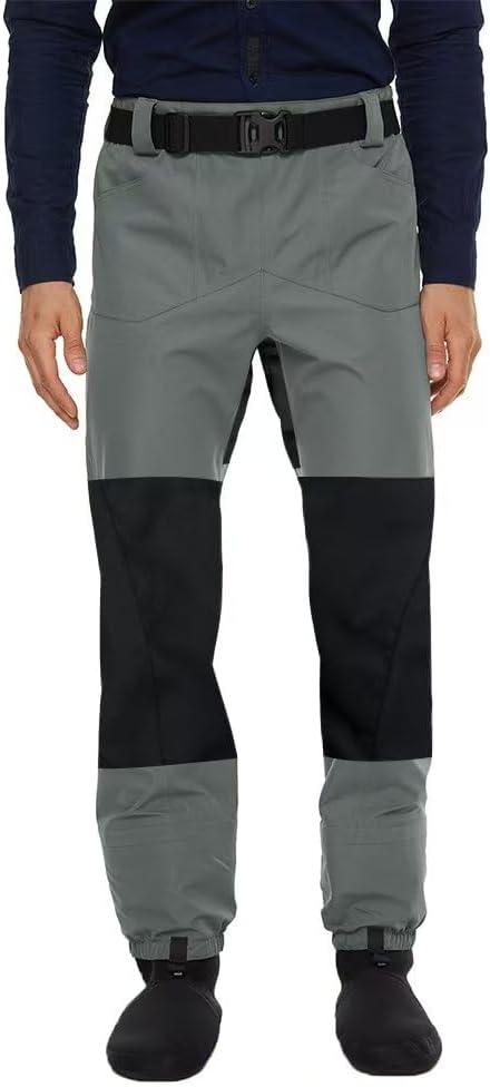 Fishing Waders Wading Pants with Neoprene Stocking Foot with Pockets for Fly Fishing Hunting Kayaking (Medium, Black Grey)