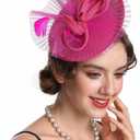 SAFERIN Fascinator for Women Hair Clip Hat Bowler Feather Flower Veil Wedding Party Tea Hat (Pink)