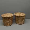 YANGQIHOME Wicker Trash Can with Lid, Water Hyacinth Garbage Can, Handwoven Wicker Waste Basket in Bathroom, Bedroom, Office, Living Room, Laundry Room, Blanket Basket 3.8 Gallon, 2 Pack