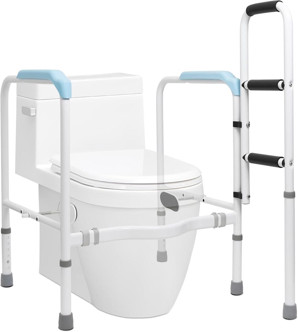 665lbs Toilet Safety Rail - Medical Grade Heavy Duty Bariatric Support Frame - No-Drill Stand Assist with Vacuum Suction Cup & Foam Handles - Adjustable Height & Width for Seniors, Post-Surgery