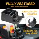 Big Plastic Console for Cars, Trucks, Minivans, SUVs with 2 Adjustable Drink Cup Holders Phone Book Holder, Back Bench and Front Seat or Floor Middle Console Universal Vehicle Organizer Black