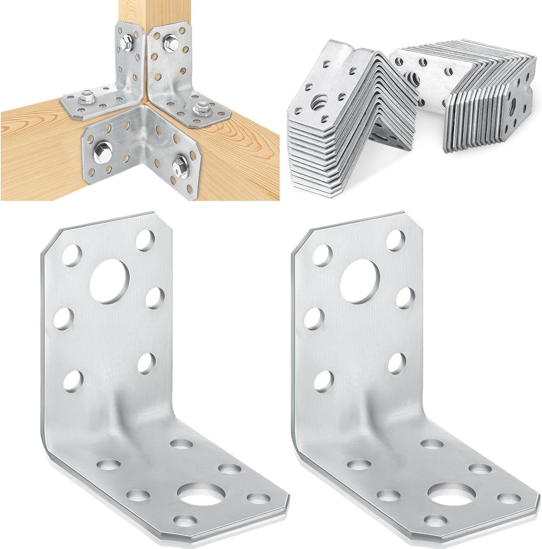 Shimeyao 50pcs 2x2x1-3/8 in Steel l Right Angle Bracket 1.7mm Thick Metal Angle 90 Degree Reinforcing Rib Corner Brace l Bracket for Wood Shelf Furniture Cabinet