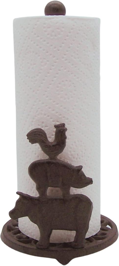 Farm Animal Paper Towel Holder, Rustic Kitchen Accessories, Freestanding Countertop Organization, 13 Inches
