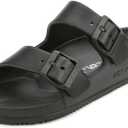 VICT POPU Womens Sandals Adjustable Double Buckle Strap Waterproof EVA Flat Slides (8, Black)