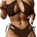 Sexy Bikini for Women Underwire Swimsuits Spaghetti Strap Swimwear Criss Cross Halter Bathing Suit 2 Piece (Large, Brown)