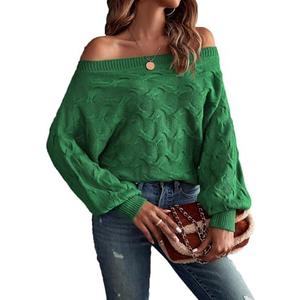 Verdusa Women's Off The Shoulder Sweater Top Dolman Sleeve Textured Knit Pullover Sweaters, Small, Green