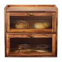 Bread Box for Kitchen Countertop Wooden Bread Storage Container Bin 2 Layer Corner Breadbox Large Capacity, Vintage Farmhouse Food Organizer Pantry Shelf with Window Brown Pine Wood