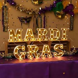 8Pcs Mardi Gras Light Up Letters, Mardi Gras LED Letters Lights, Battery Powered Marquee Light with Golden Mirror Surface for Mardi Gras Table Decorations Party - Mardi Gras Party Decor Table Centerpieces Wall Sign