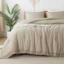 Andency Oatmeal Comforter Set California King, 3 Pieces Boho Tassel Lightweight Bedding Comforter Sets, All Season Soft Fluffy Fringe Bed Set (104x96In Comforter & 2 Pillowcases)
