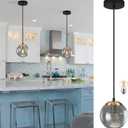 KoKo&Yukina 6 Inch Globe Pendant Light Gold Globe Pendant Lights Kitchen Island Mid Century Light Fixture with Grey Glass Shade for Dining Room (Ash Gray & Gold)