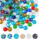 Glass Beads for Vases, 1lb Flat Glass Pebbles, 100 Pcs Glass Marbles Gemstone Aquarium Rocks Multiple Color Choices Home Decor Rocks