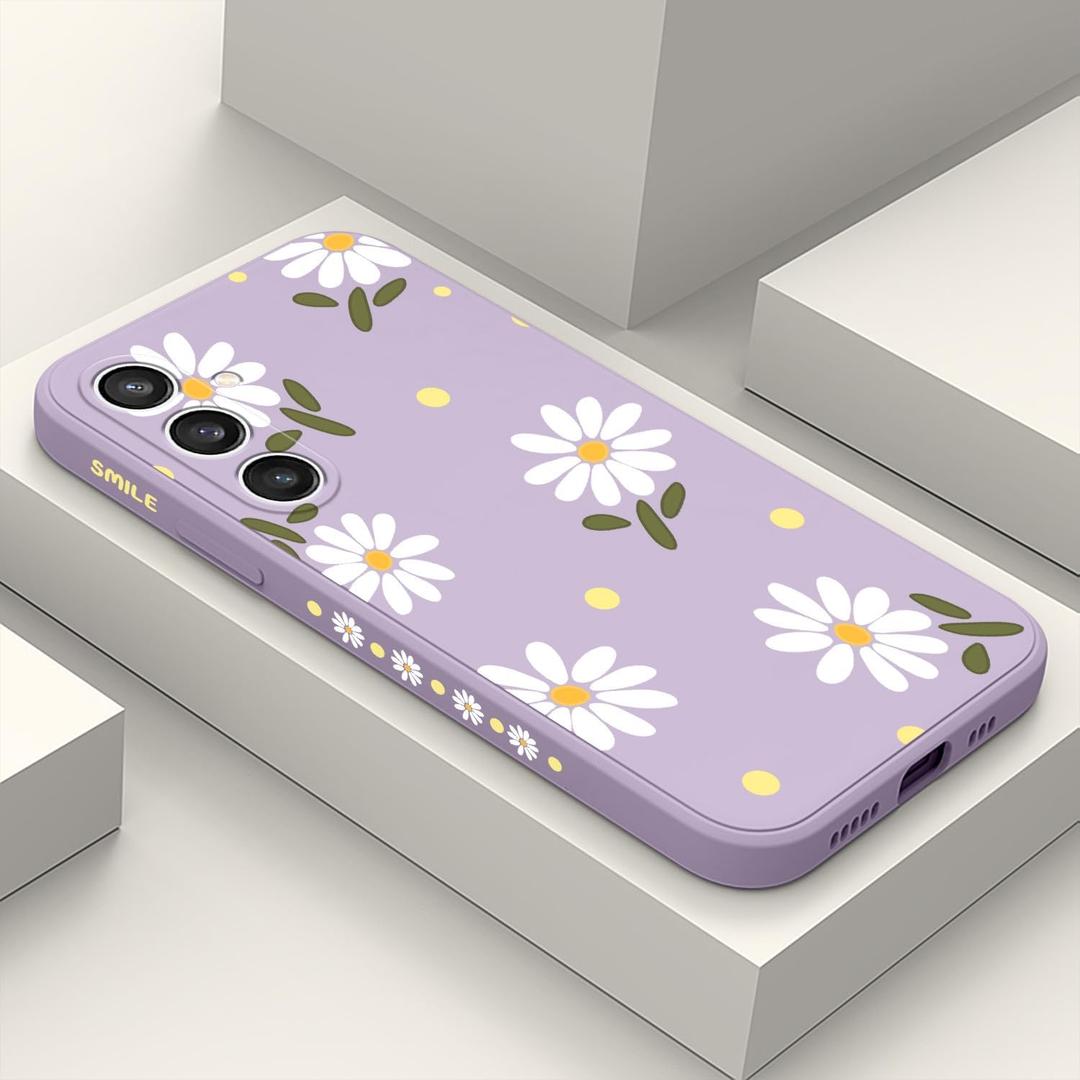 for Samsung Galaxy S24 Case, Creative Flower Pattern Design S24 Phone Cover Drop Protection Soft Ultra Thin Scratch Resistant Microfiber Lining Inner for Samsung S24 Case-Daisy Purple