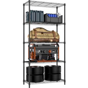 1250 lbs 5 Tier Shelf Metal Storage Shelves Shelving Wire Rack Heavy Duty Closet Organizers for Garage Kitchen Bathroom Laundry Black 15.7" D x 33.5" W x 68.5" H
