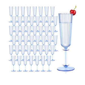 48 Pack Plastic Champagne Glasses Blue Unbreakable Ribbed Champagne Flutes Detachable 5.5 Oz Disposable Stemware Glasses Wine Toasting Cups for Wedding Bridal Shower Gifts Bridal Shower Housewarming