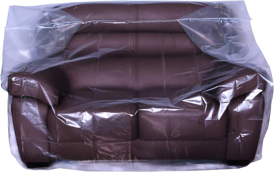 Wowfit Furniture Cover Dust-Proof Moving Bag for Loveseat, Sofa & Boxes  Clear, Odorless Plastic - 4mil-Thick  68.1W x 42D x 62/41H Inches (Tape Not Included)