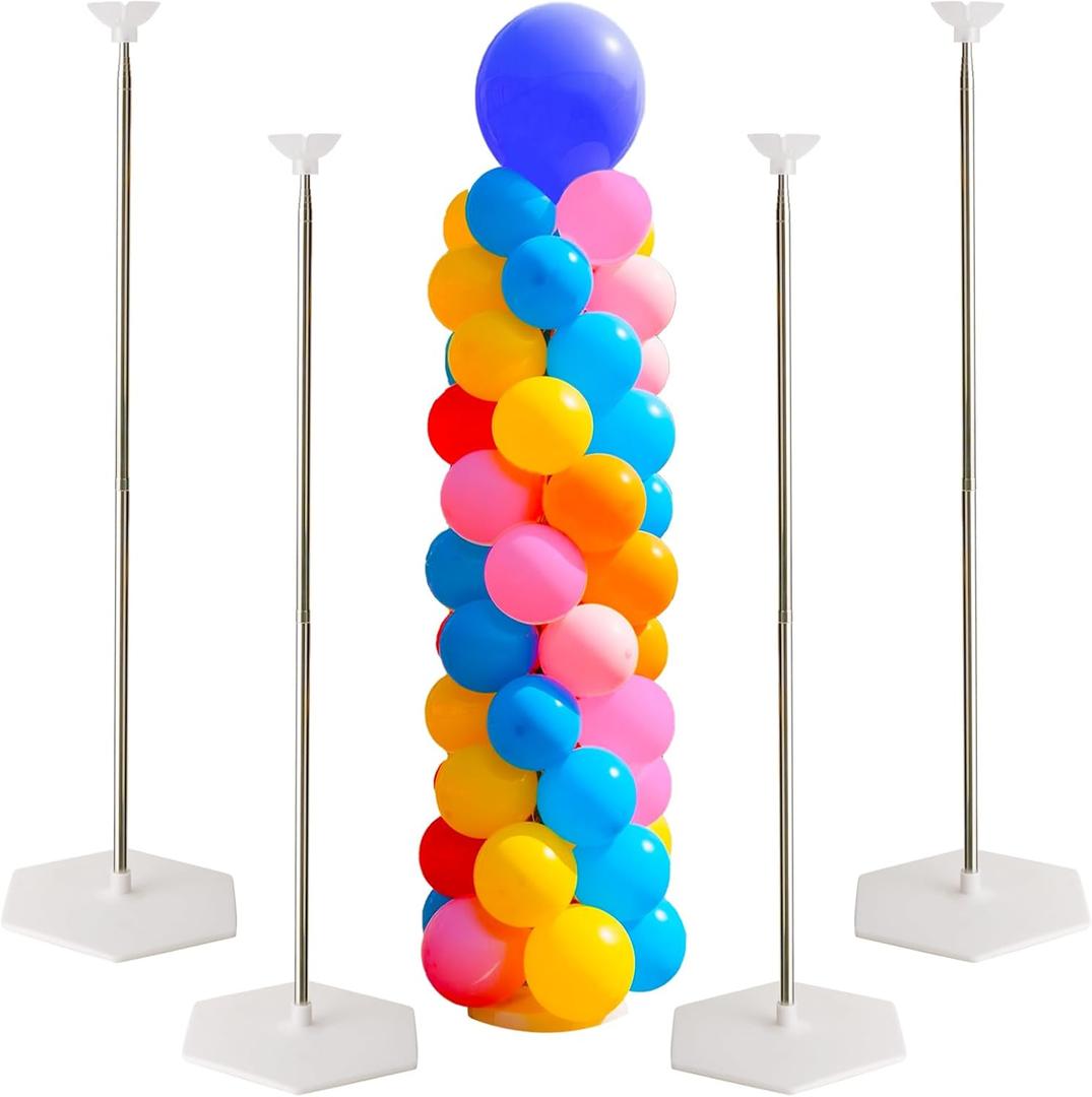 Balloon Stand Set of 4 Reusable Metal Balloon Column Stand Kits, 7FT Adjustable Telescoping Balloon Stands for Floor with Durable Bases for Graduation Birthday Baby Shower Party Decorations